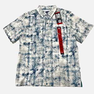 Caribbean Joe Blue Floral Vented Hawaiian Short Sleeve Shirt Size Medium NWT